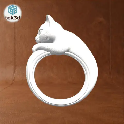 The Hugging Cat Adorable Wrap Ring 3D Model